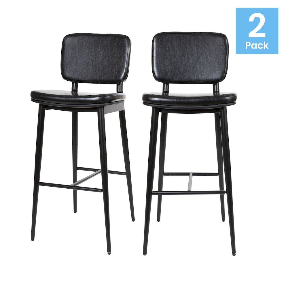 Mid-Back Barstools - Black Upholstery - Black Iron Frame - Set of 2. Picture 1