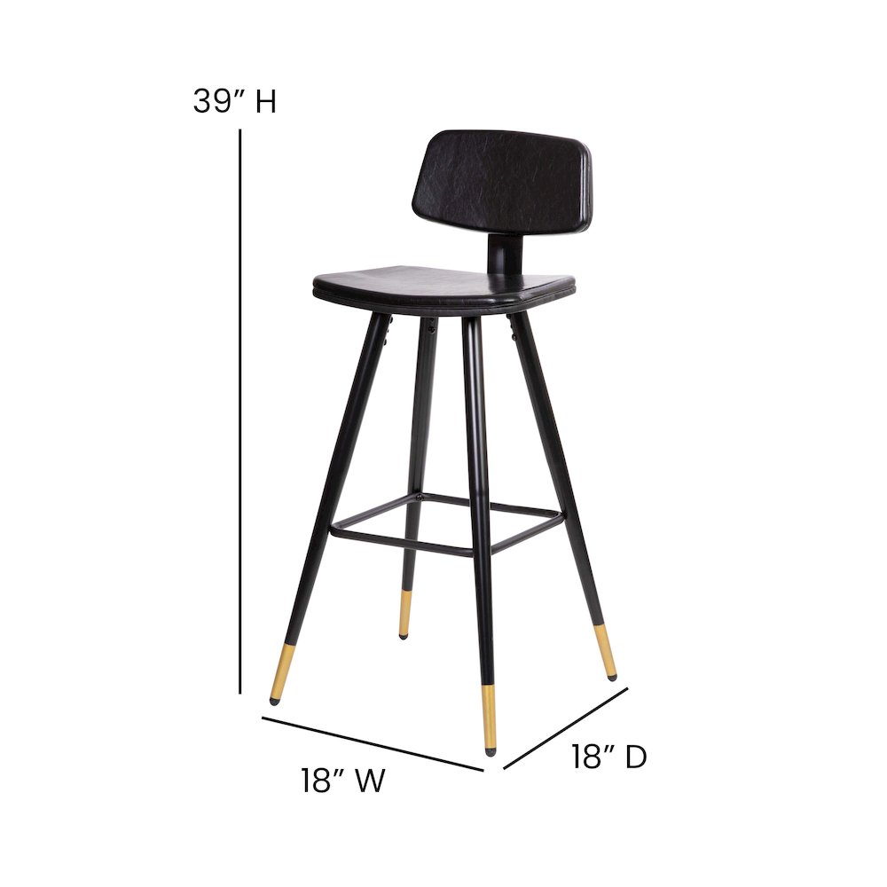 Low Back Barstools-Black Upholstery-Black Iron Frame--Set of 2. Picture 6