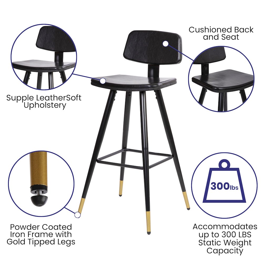 Low Back Barstools-Black Upholstery-Black Iron Frame--Set of 2. Picture 5