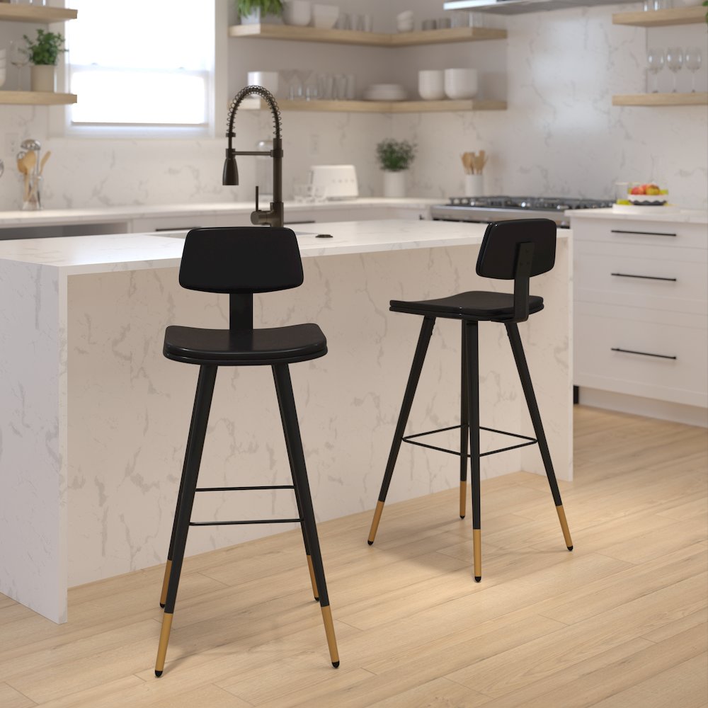Low Back Barstools-Black Upholstery-Black Iron Frame--Set of 2. Picture 2