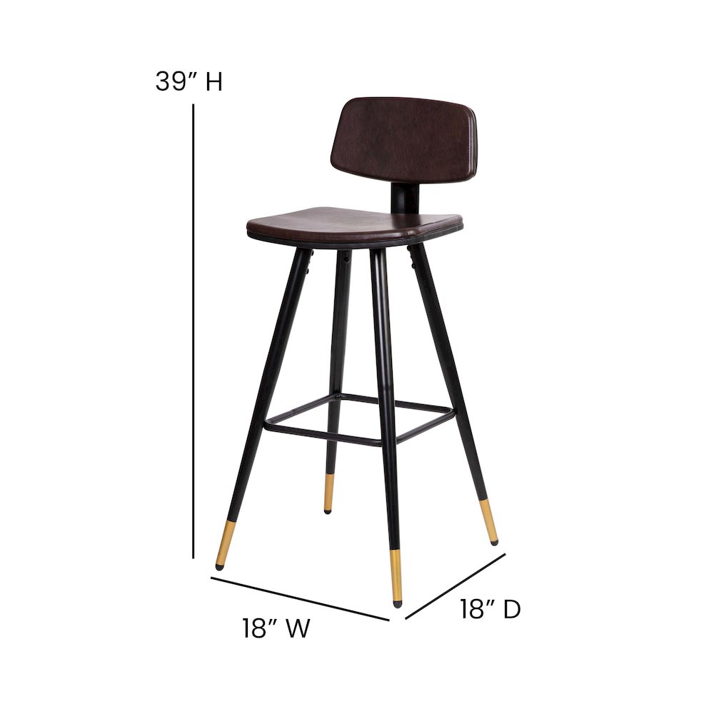 Low Back Barstools-Brown Upholstery-Black Iron Frame--Set of 2. Picture 6