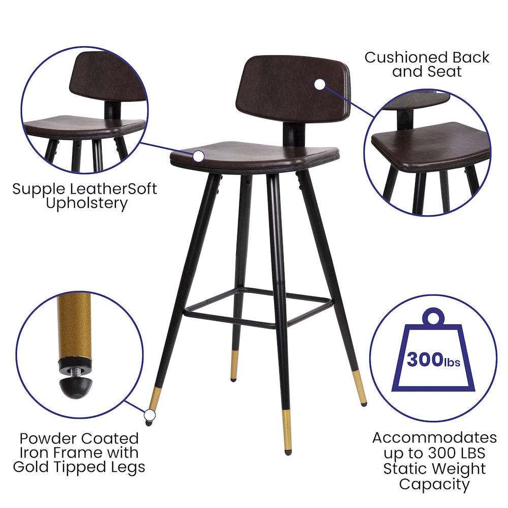 Low Back Barstools-Brown Upholstery-Black Iron Frame--Set of 2. Picture 5