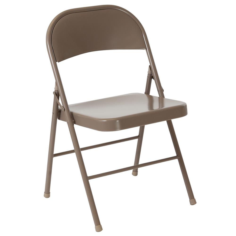 Double Braced Beige Metal Folding Chair. Picture 9