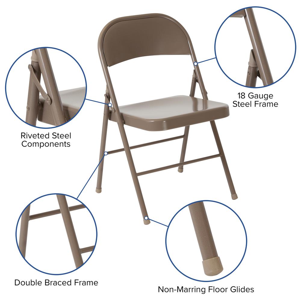 Double Braced Beige Metal Folding Chair. Picture 14