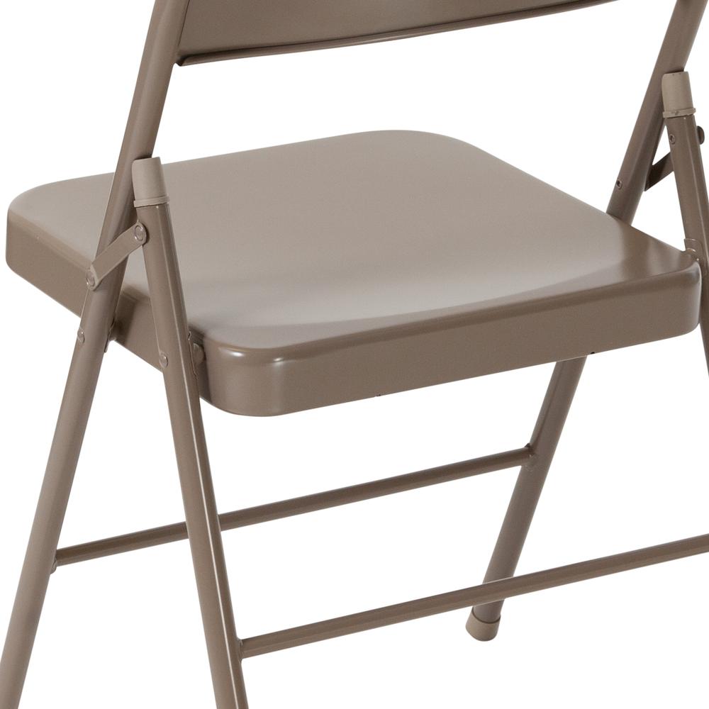 Double Braced Beige Metal Folding Chair. Picture 16