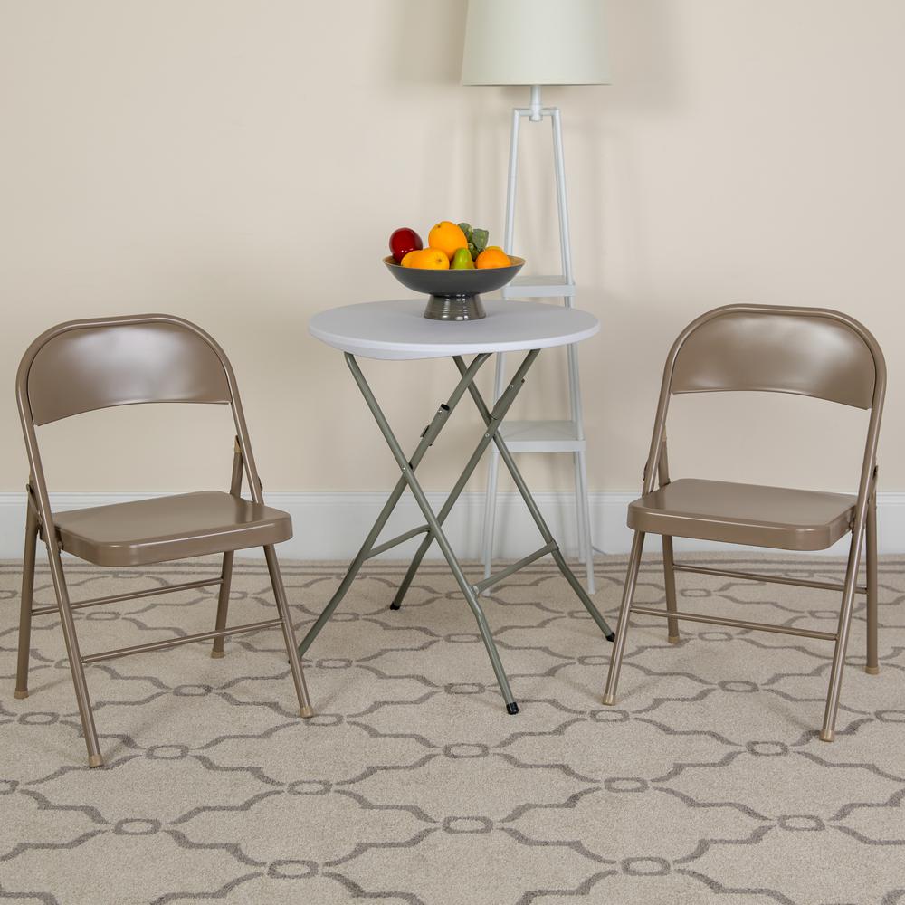 Double Braced Beige Metal Folding Chair. Picture 17