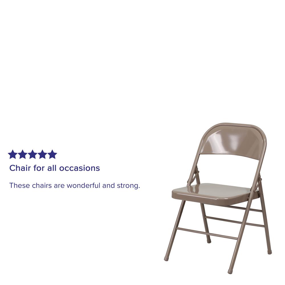 Double Braced Beige Metal Folding Chair. Picture 18