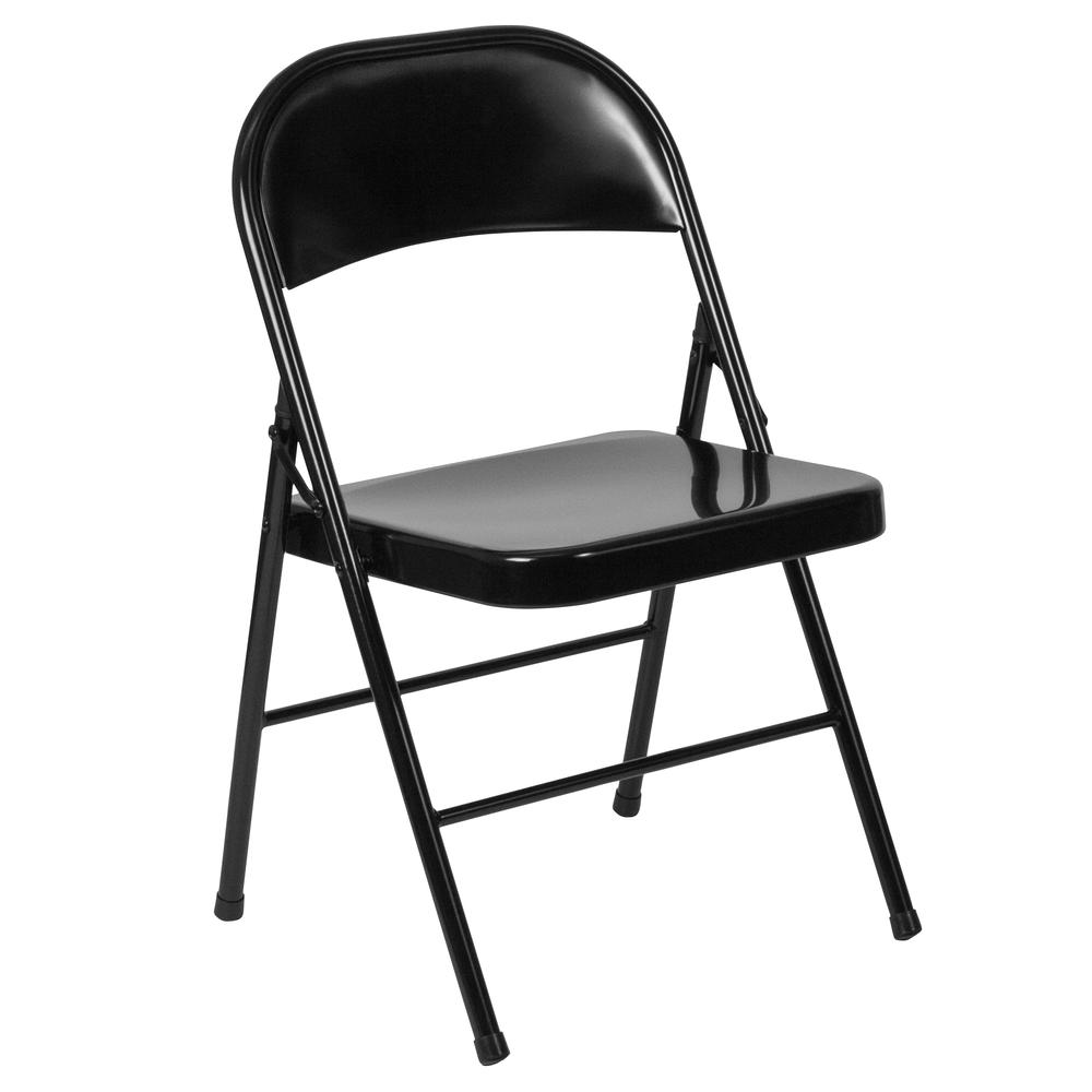 Double Braced Black Metal Folding Chair. Picture 10