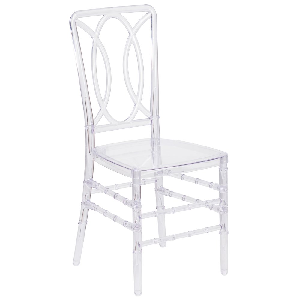 Elegance Crystal Ice Stacking Chair with Designer Back. Picture 1
