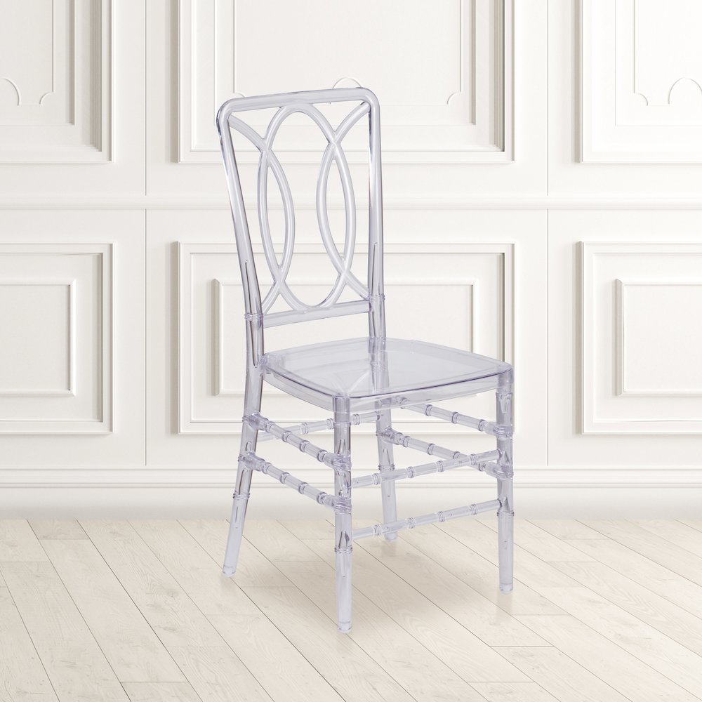 Elegance Crystal Ice Stacking Chair with Designer Back. Picture 2