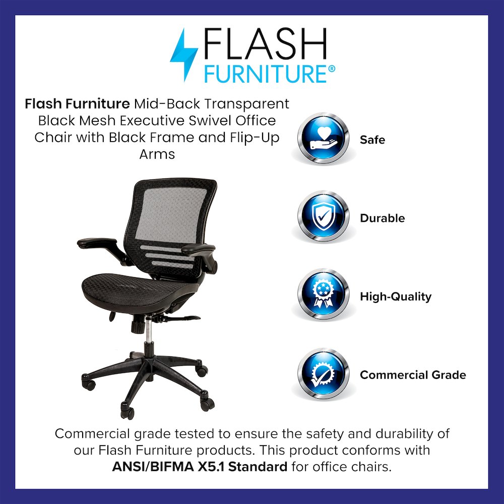 Mid-Back Black Mesh Executive Swivel Office Chair with Black Frame. Picture 4