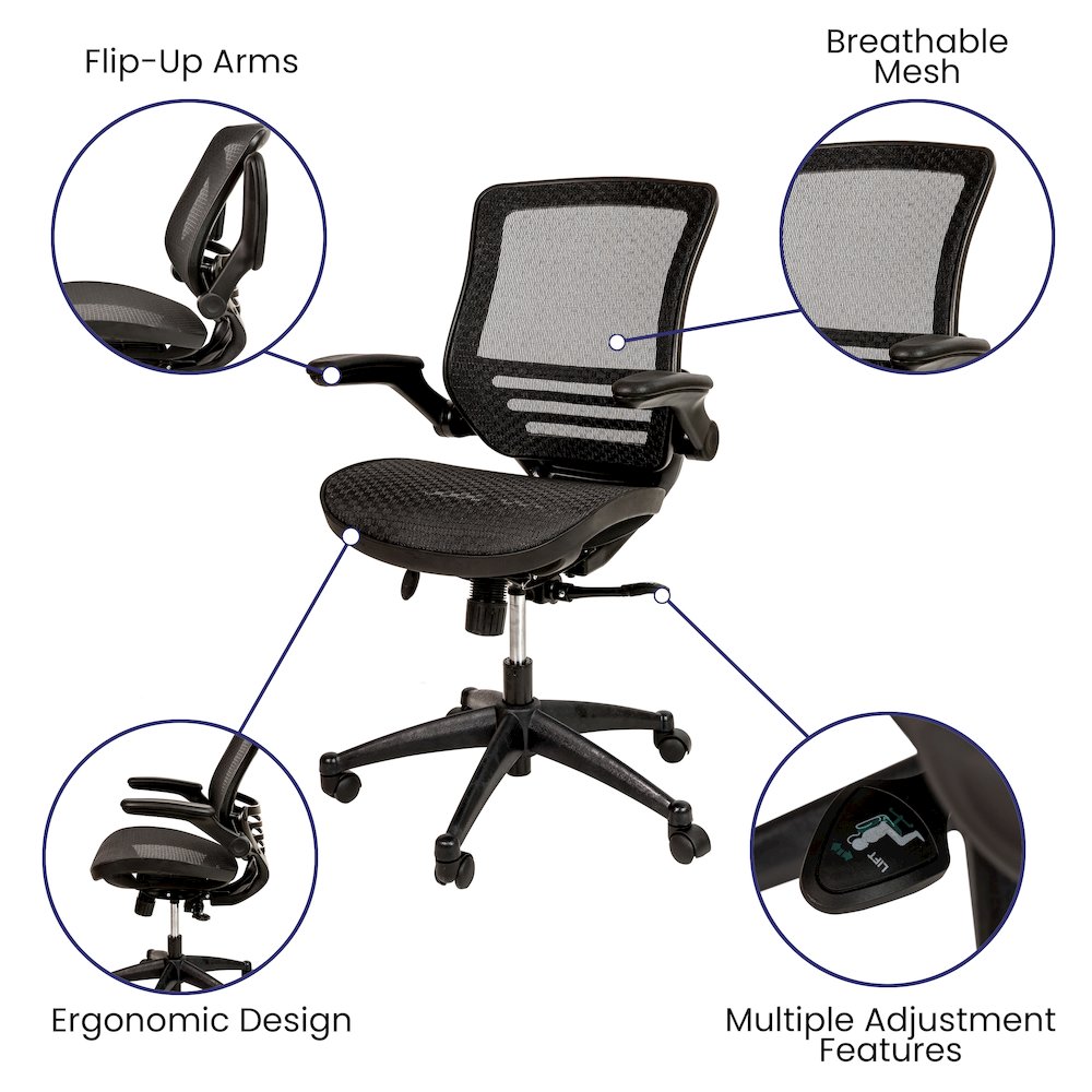 Mid-Back Black Mesh Executive Swivel Office Chair with Black Frame. Picture 6