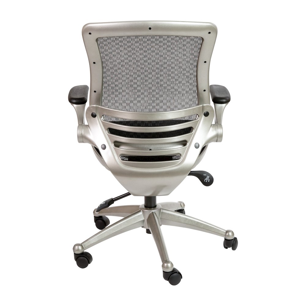 Mid-Back Black Mesh Executive Swivel Office Chair with Graphite Silver Frame. Picture 8