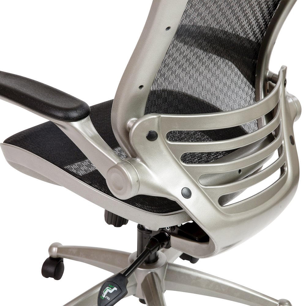 Mid-Back Black Mesh Executive Swivel Office Chair with Graphite Silver Frame. Picture 14