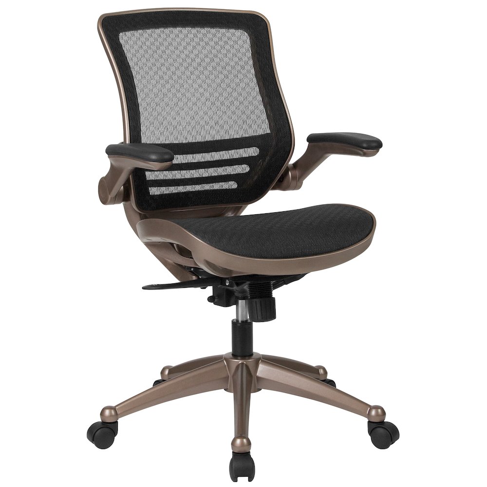 Mid-Back Black Mesh Executive Swivel Office Chair with Melrose Gold Frame. Picture 1