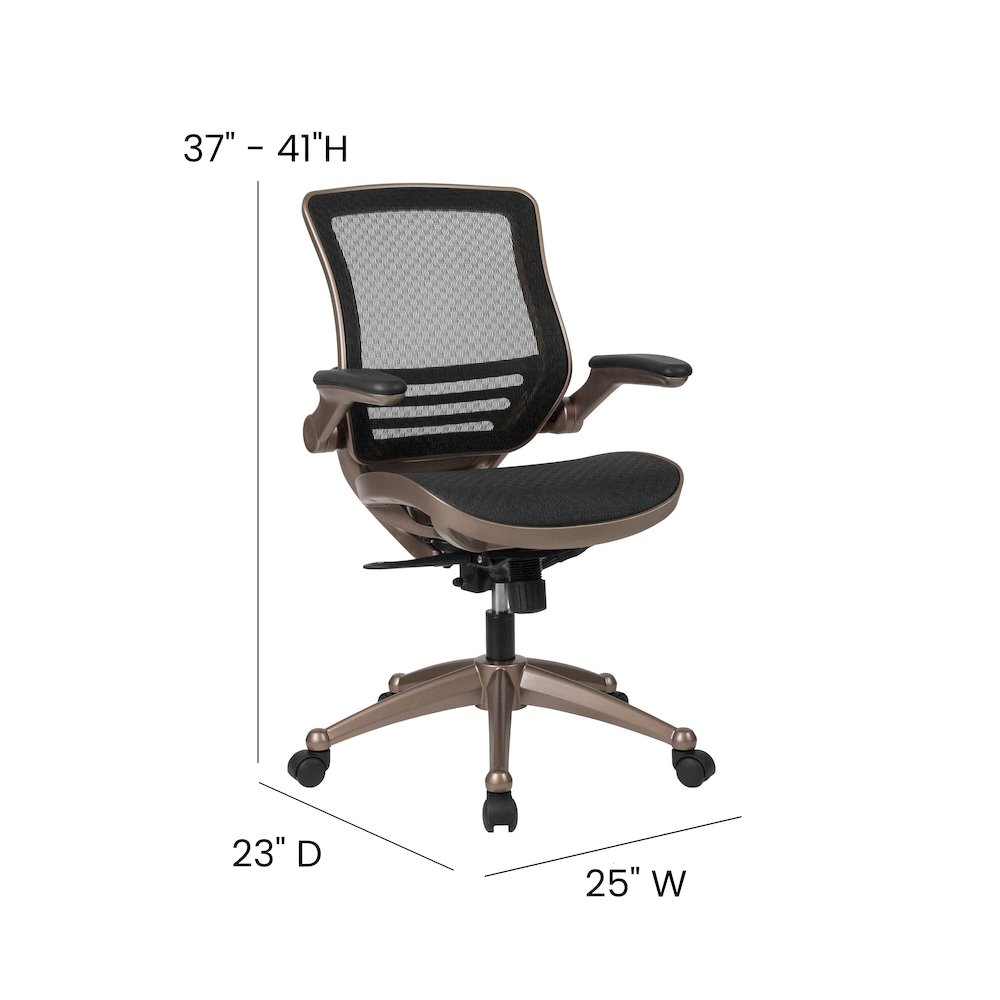 Mid-Back Black Mesh Executive Swivel Office Chair with Melrose Gold Frame. Picture 7