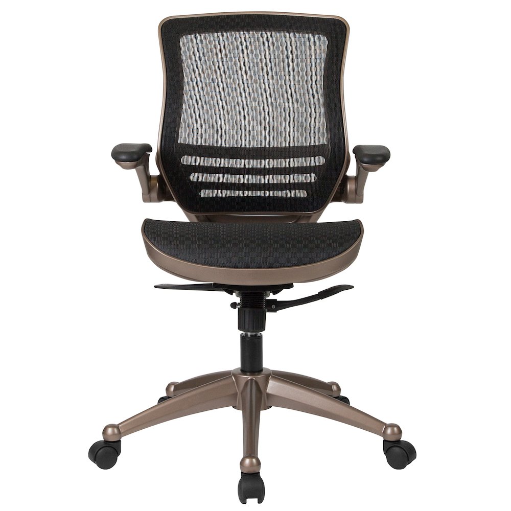 Mid-Back Black Mesh Executive Swivel Office Chair with Melrose Gold Frame. Picture 11