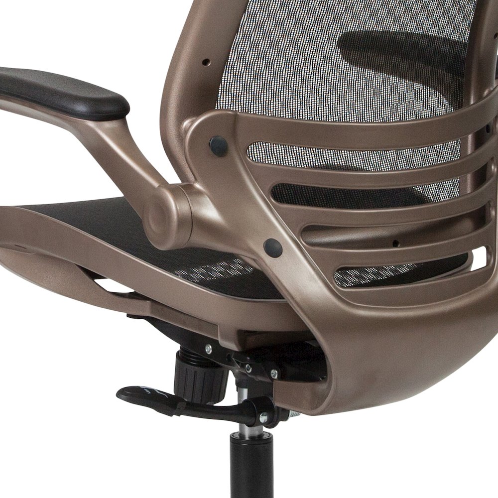 Mid-Back Black Mesh Executive Swivel Office Chair with Melrose Gold Frame. Picture 9