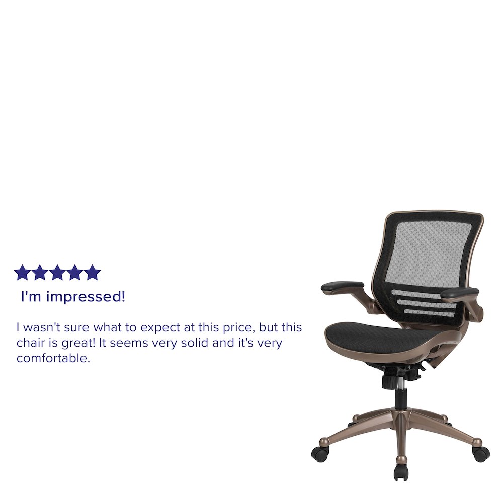 Mid-Back Black Mesh Executive Swivel Office Chair with Melrose Gold Frame. Picture 5