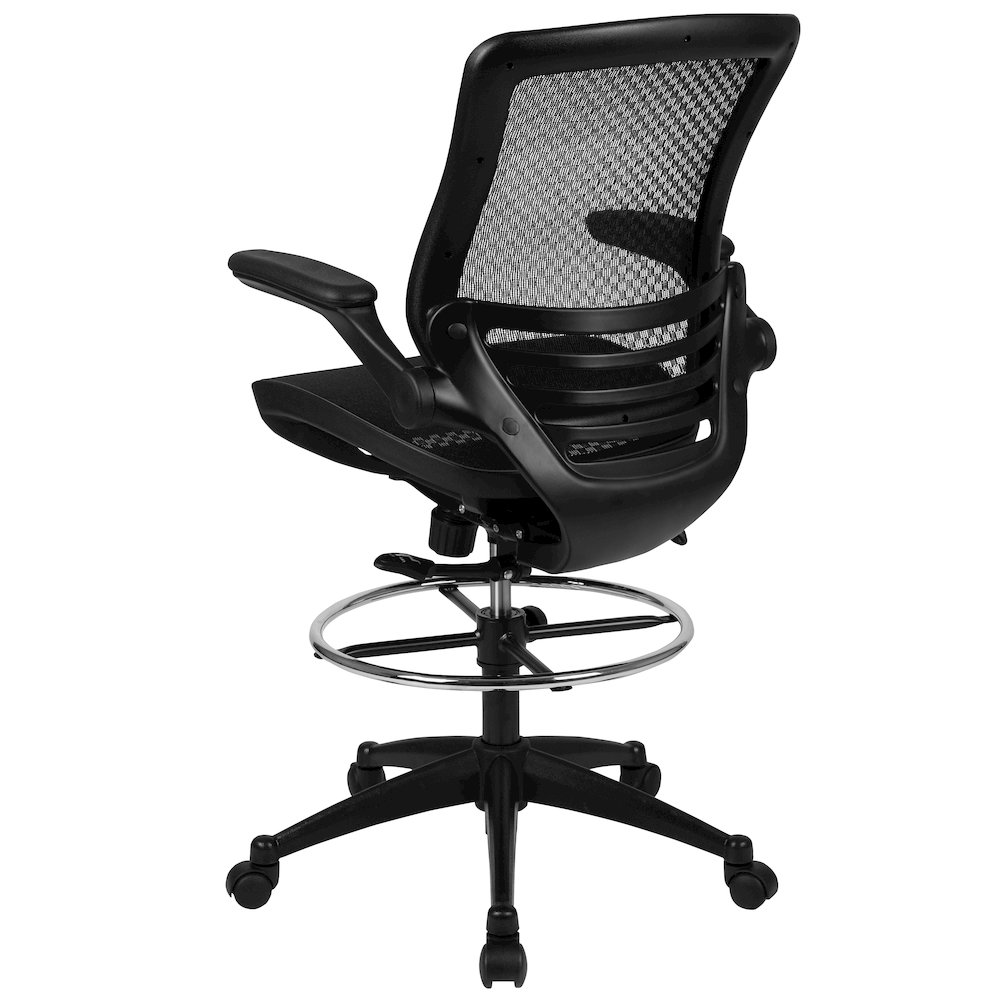 Mid-Back Transparent Black Mesh Drafting Chair with Black Frame and Flip-Up Arms. Picture 12