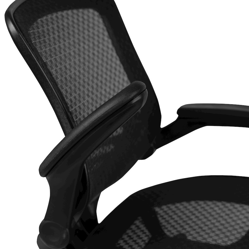 Mid-Back Transparent Black Mesh Drafting Chair with Black Frame and Flip-Up Arms. Picture 13