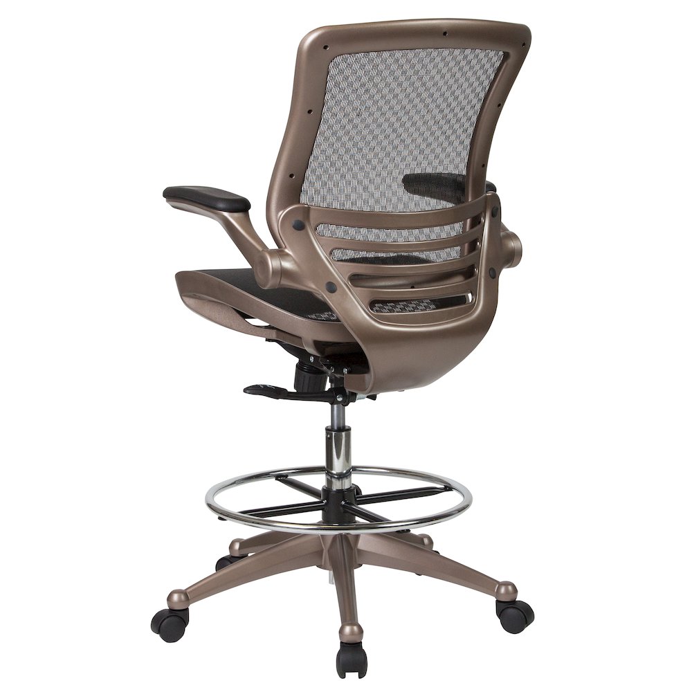 Mid-Back Black Mesh Drafting Chair with Melrose Gold Frame and Flip-Up Arms. Picture 7