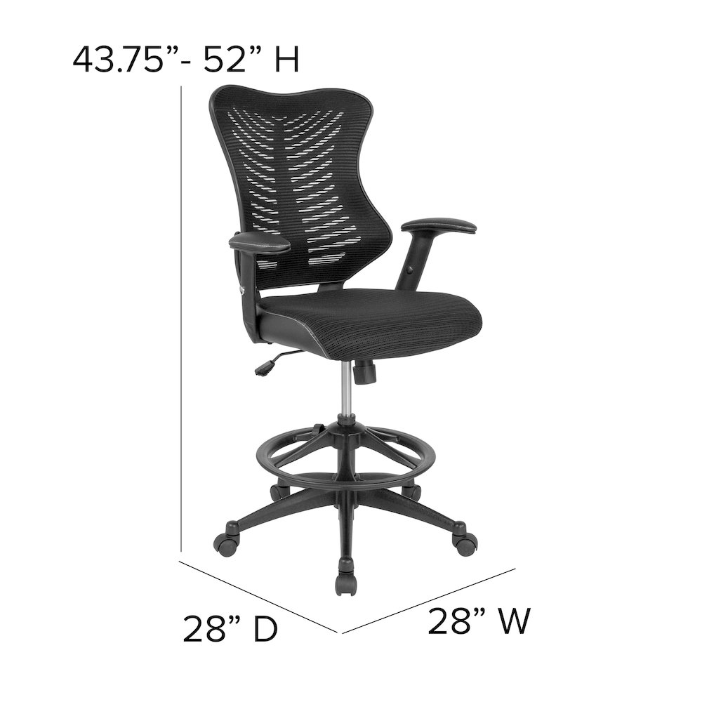 High Back Designer Black Mesh Drafting Chair with Sides and Adjustable Arms. Picture 5