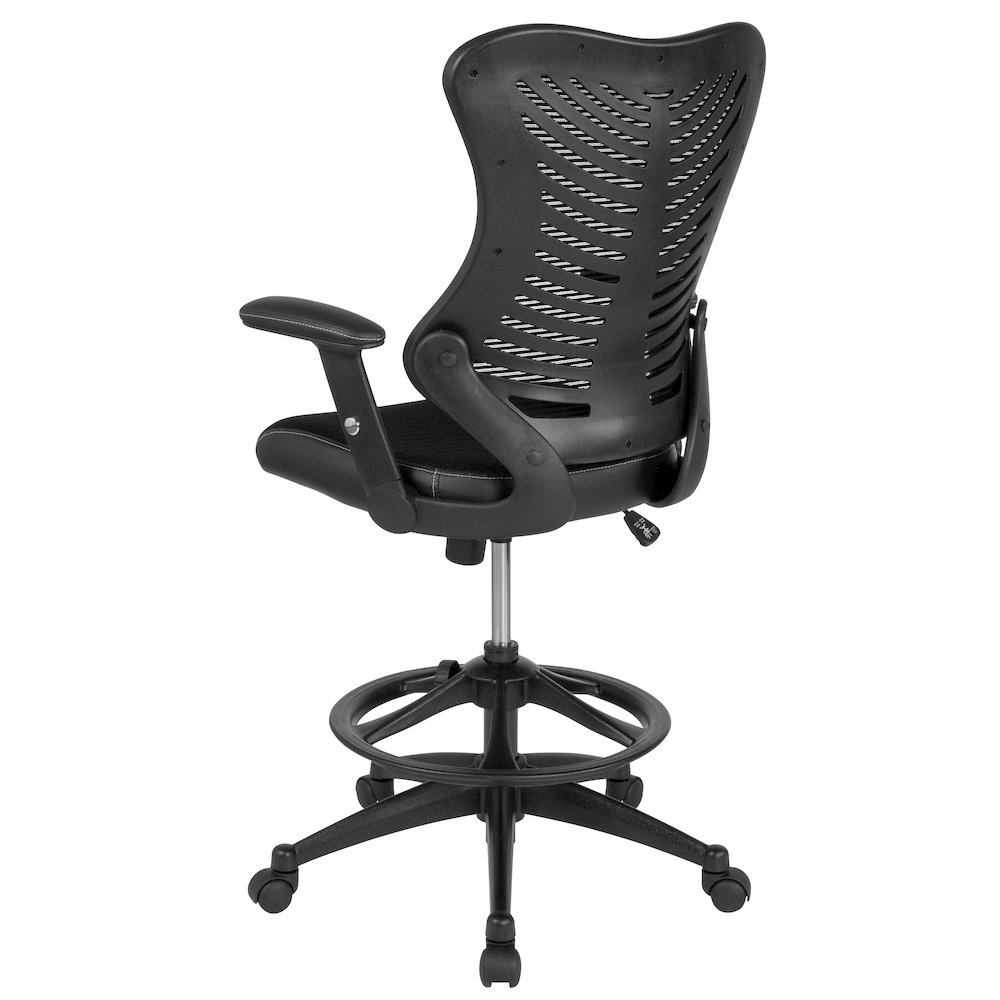 High Back Designer Black Mesh Drafting Chair with Sides and Adjustable Arms. Picture 6