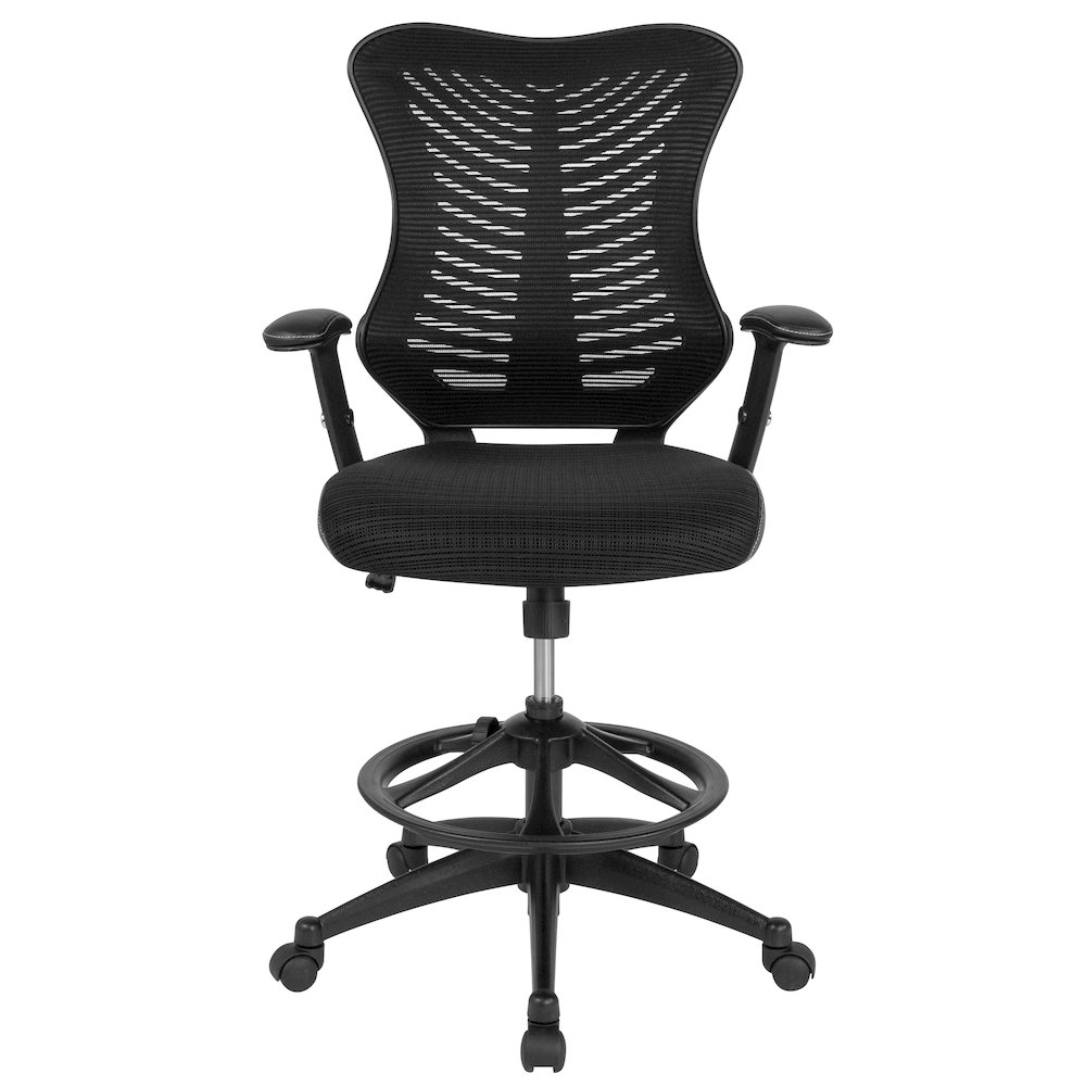 High Back Designer Black Mesh Drafting Chair with Sides and Adjustable Arms. Picture 9
