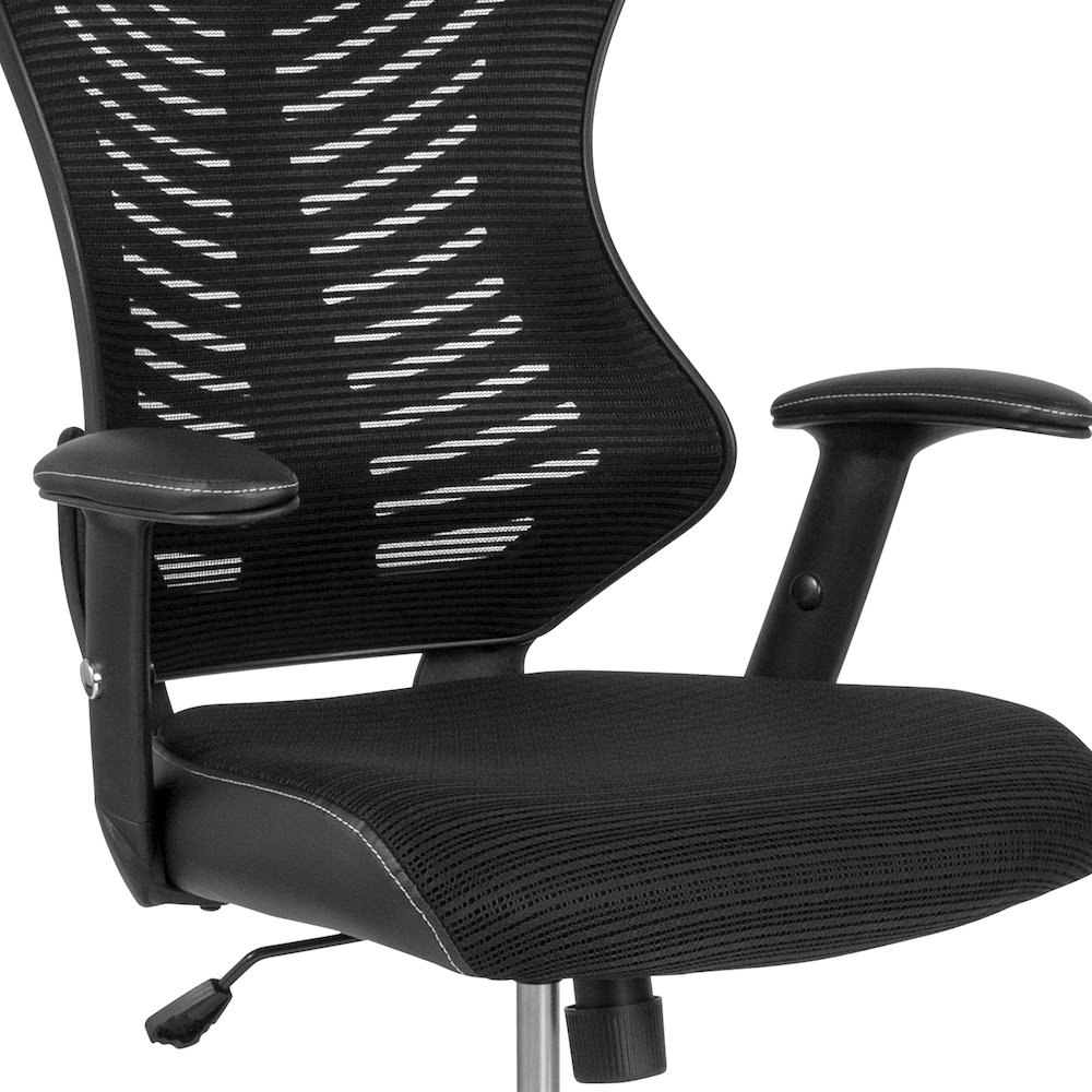 High Back Designer Black Mesh Drafting Chair with Sides and Adjustable Arms. Picture 7