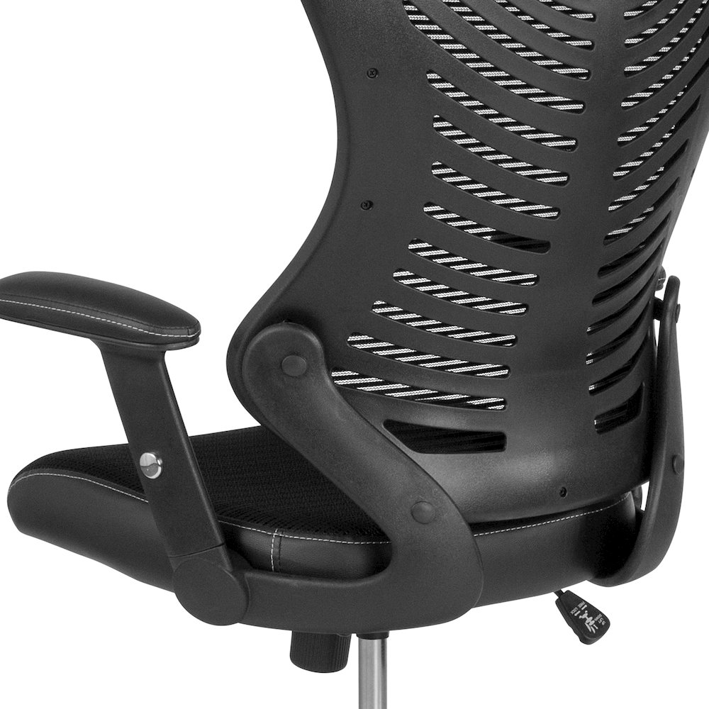 High Back Designer Black Mesh Drafting Chair with Sides and Adjustable Arms. Picture 10