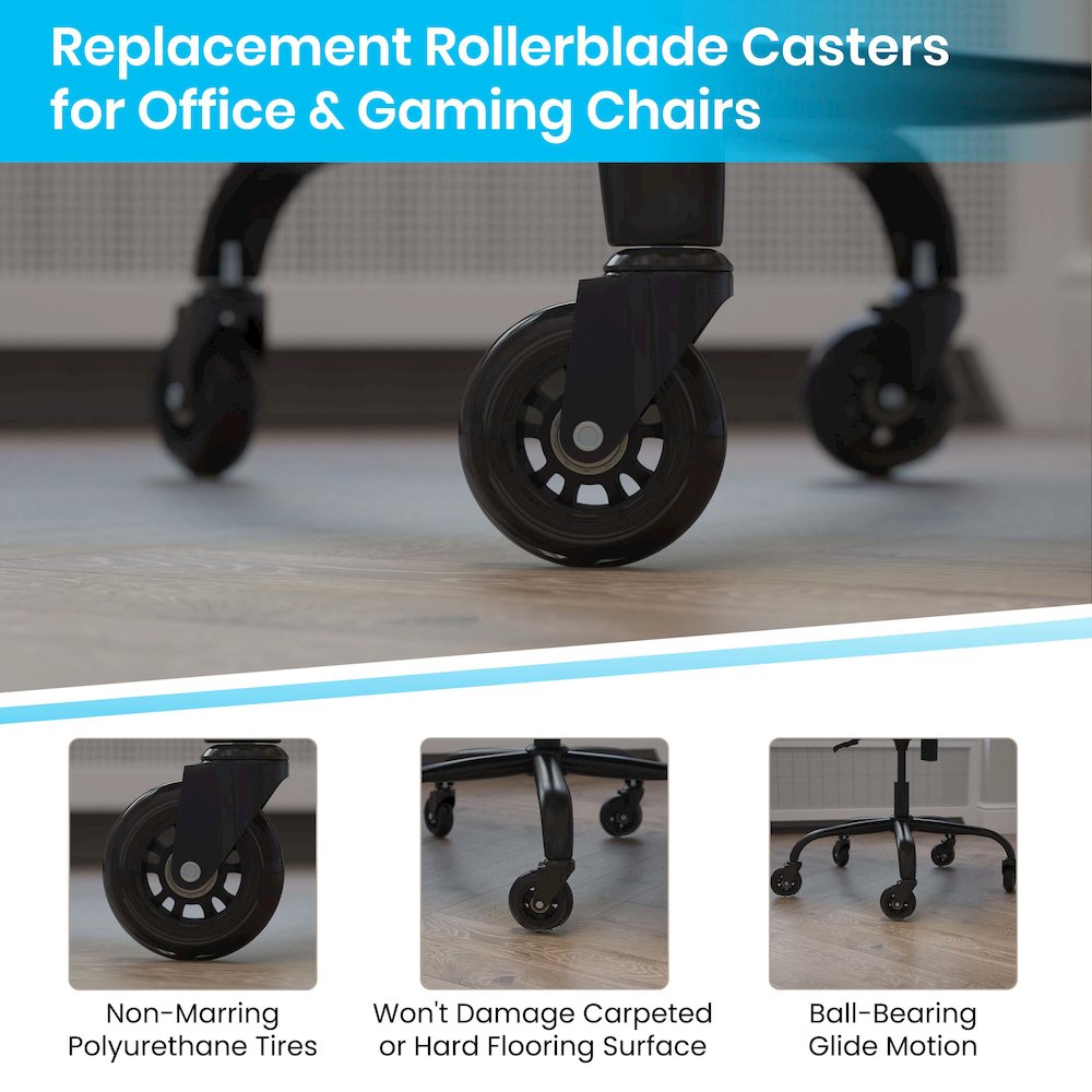 Polyurethane Replacement Rolling Wheels for Gaming and Office Chairs - Set of 5. Picture 5