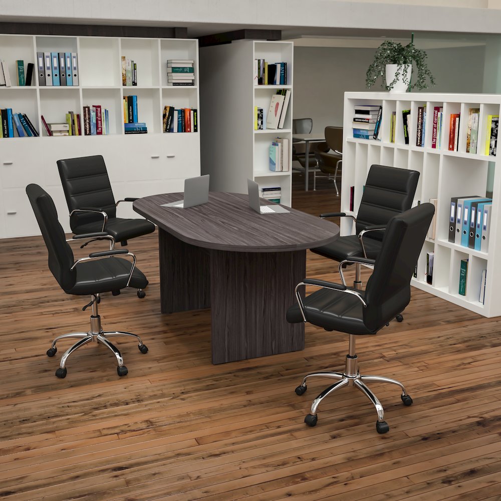 5 Piece Gray Conference Table Set with 4 Black and Chrome Executive Chairs. Picture 2