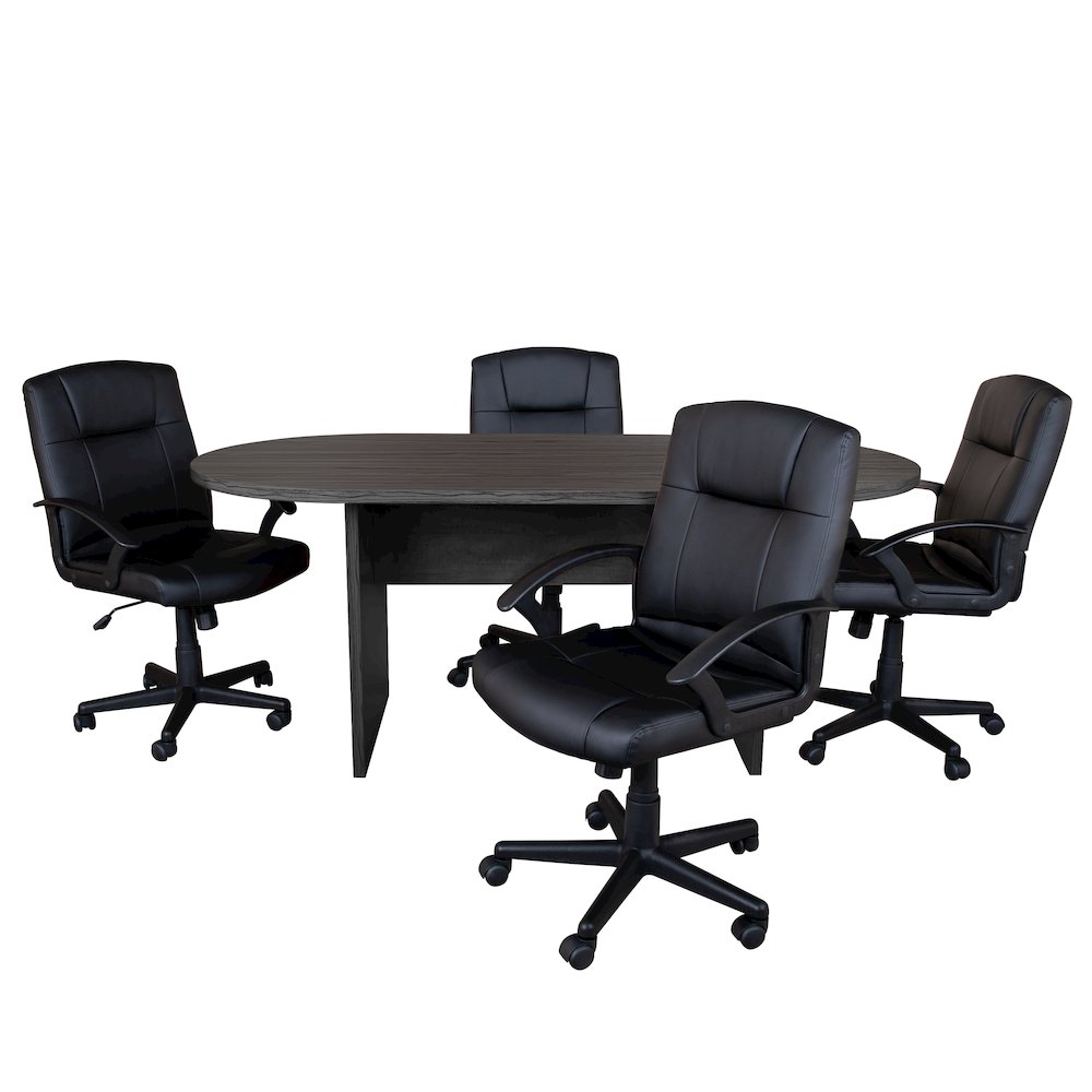 5 Piece Gray Conference Table Set with 4 Black LeatherSoft-Padded Task Chairs. Picture 1