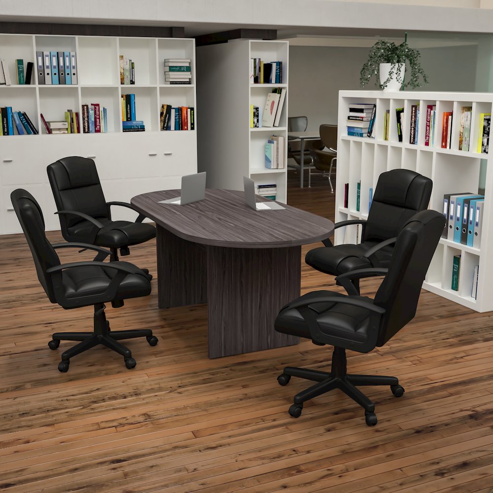 5 Piece Gray Conference Table Set with 4 Black LeatherSoft-Padded Task Chairs. Picture 2
