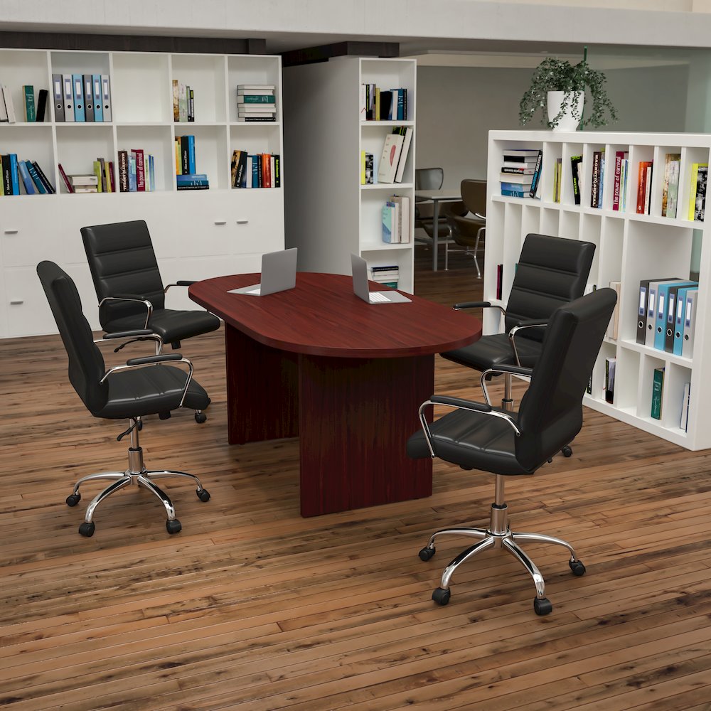 5 Piece Mahogany Conference Table Set with 4 Black and Chrome Executive Chairs. Picture 2