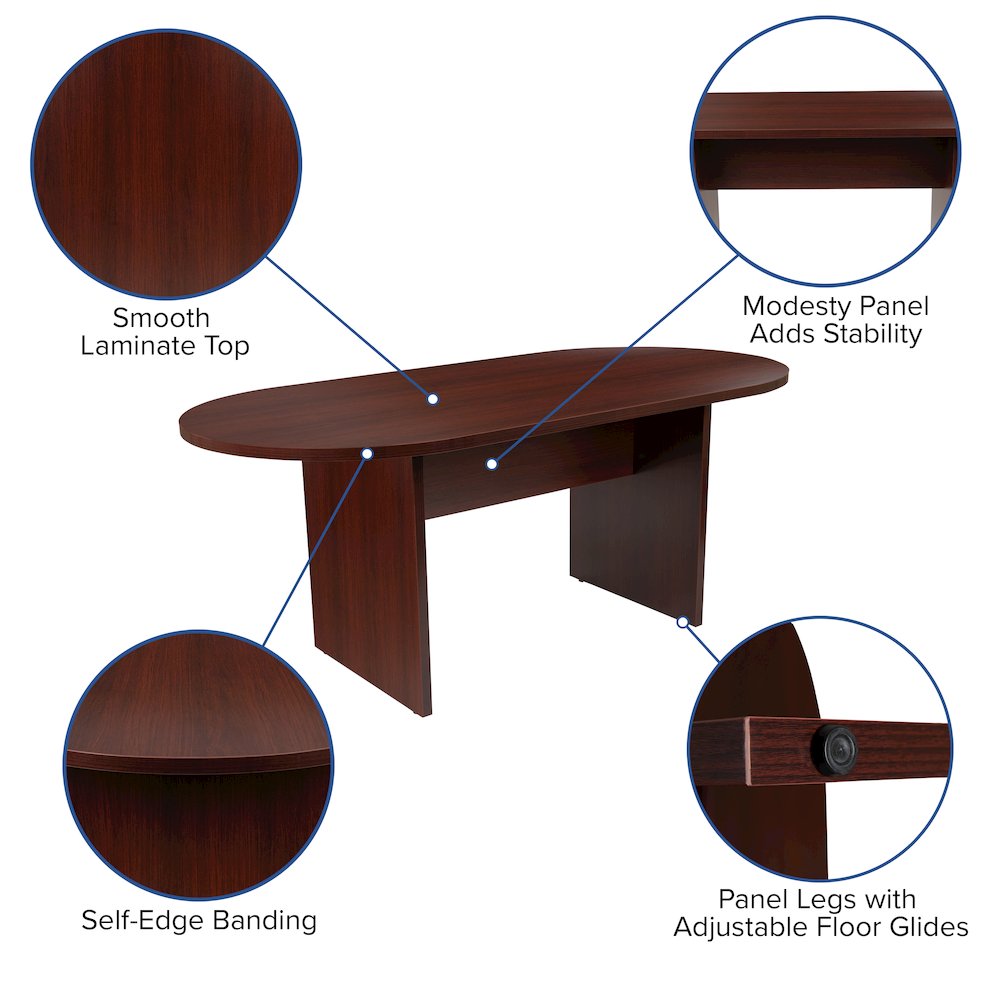 5 Piece Mahogany Conference Table Set with 4 Black Task Chairs. Picture 5
