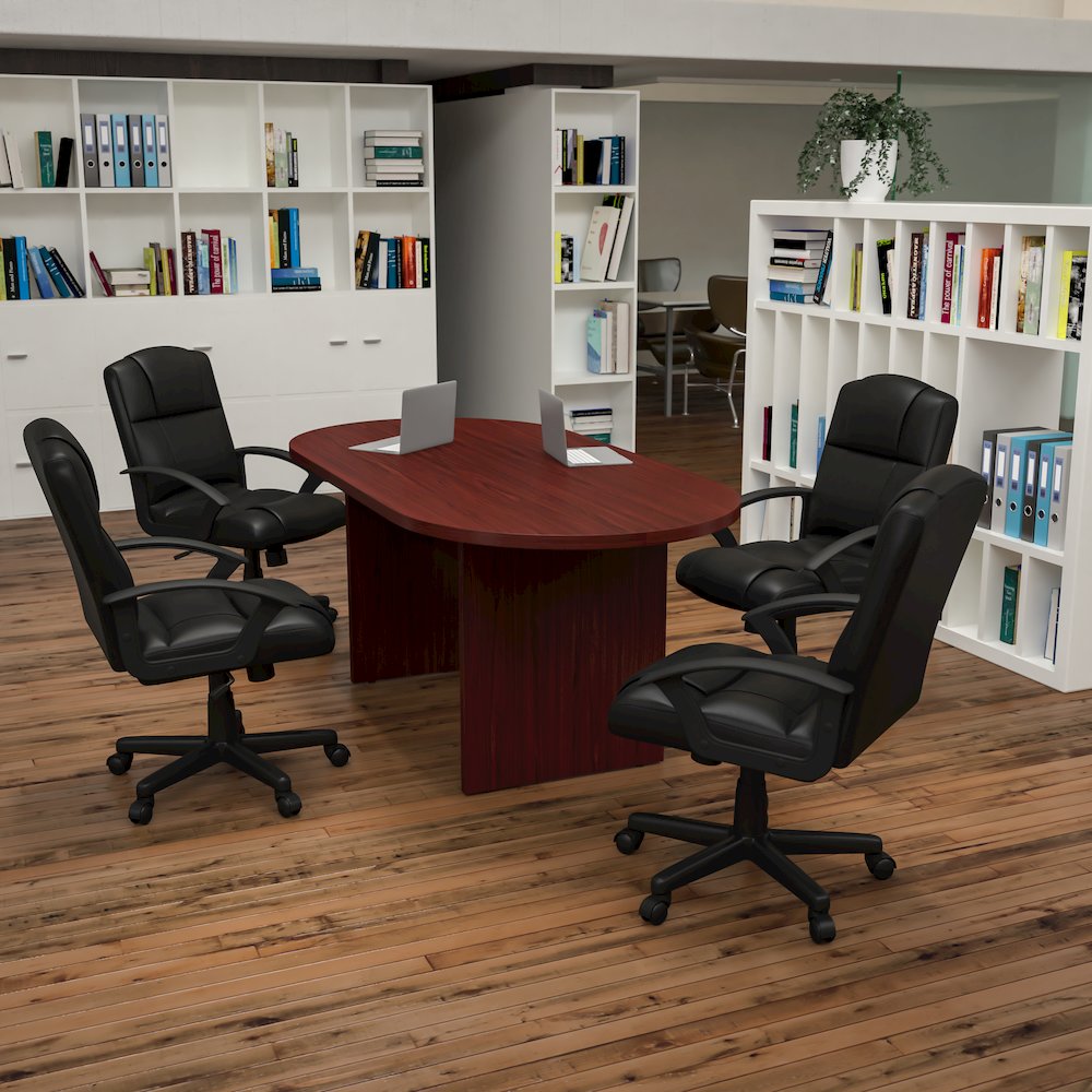 5 Piece Mahogany Conference Table Set with 4 Black Task Chairs. Picture 2