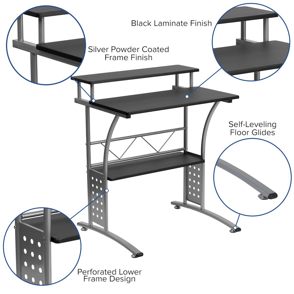 Work From Home Kit - Black Computer Desk, Ergonomic Mesh Office Chair and Locking Mobile Filing Cabinet with Side Handles. Picture 7