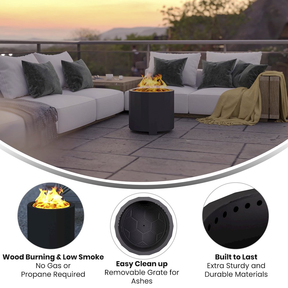 19.5 inch Smokeless Outdoor Firepit, Natural Wood, Black. Picture 4