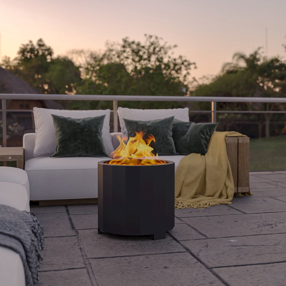 19.5 inch Smokeless Outdoor Firepit, Natural Wood, Black. Picture 2