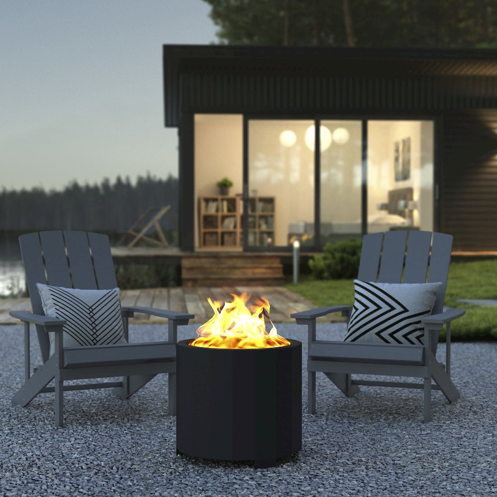 19.5 inch Smokeless Outdoor Firepit, Natural Wood, Black. Picture 7