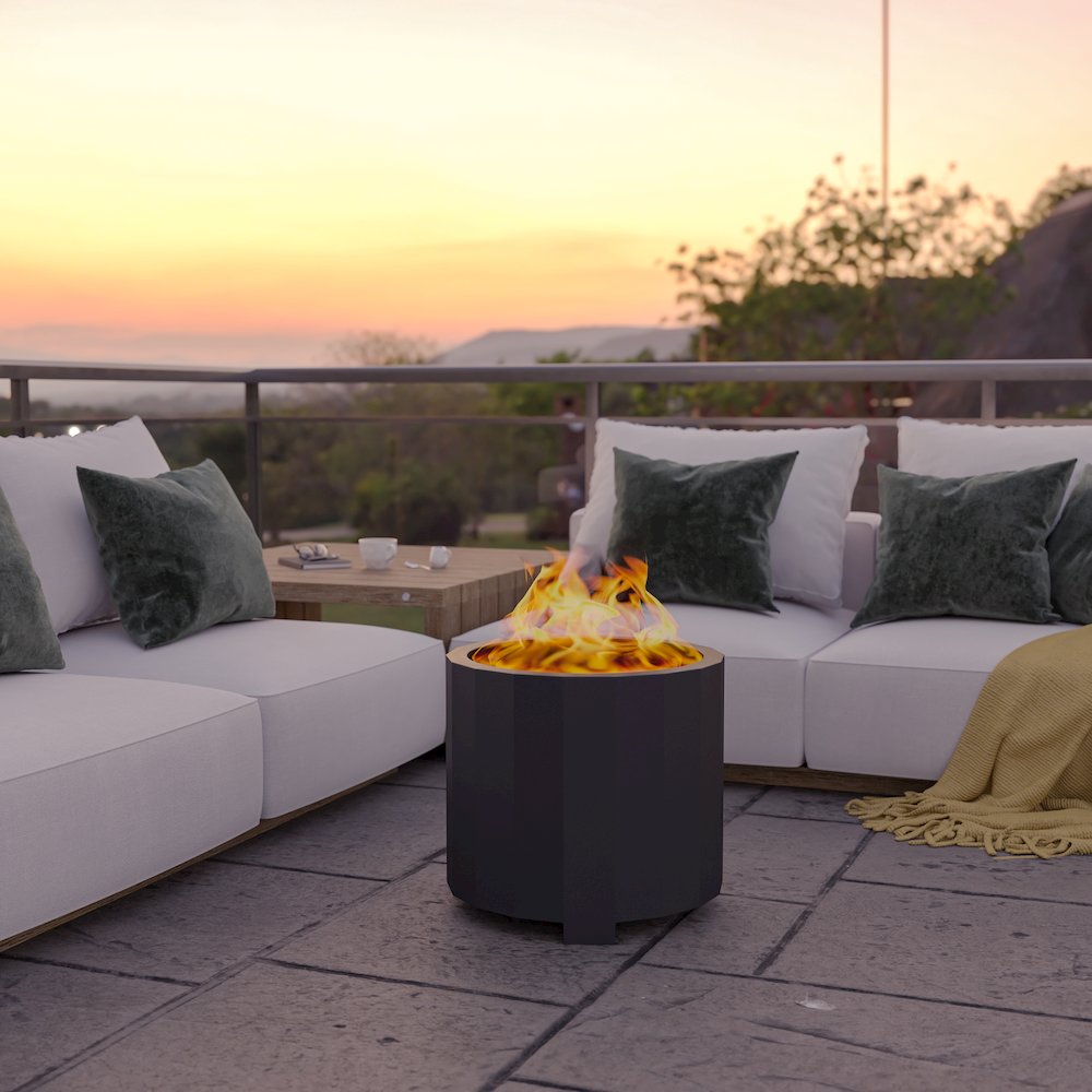 19.5 inch Smokeless Outdoor Firepit, Natural Wood, Black. Picture 8