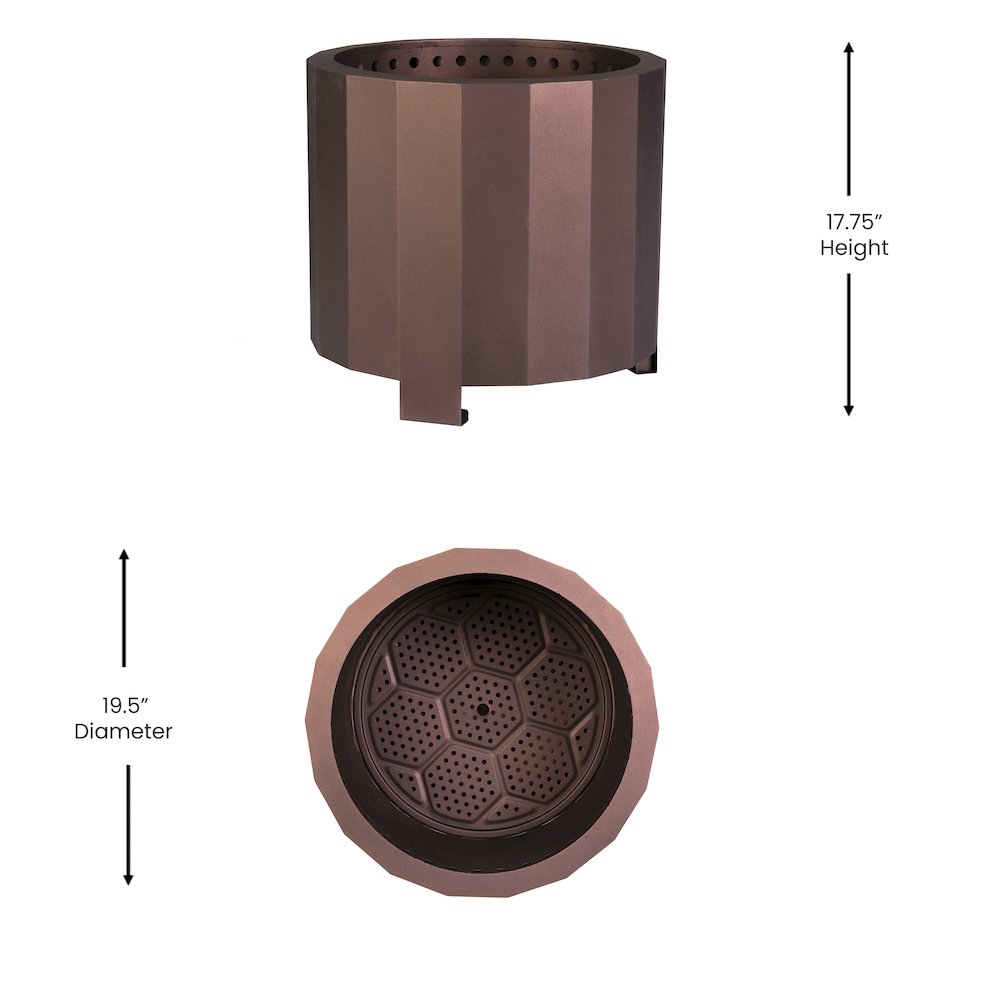 19.5 inch Smokeless Outdoor Firepit, Natural Wood, Bronze. Picture 6