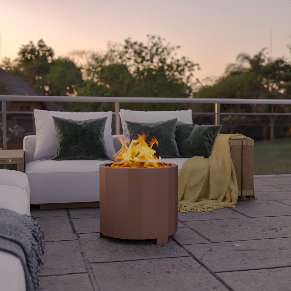 19.5 inch Smokeless Outdoor Firepit, Natural Wood, Bronze. Picture 2