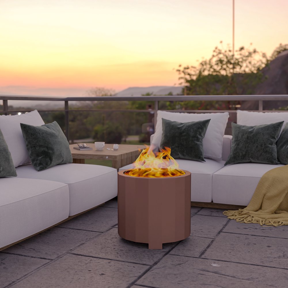 19.5 inch Smokeless Outdoor Firepit, Natural Wood, Bronze. Picture 8