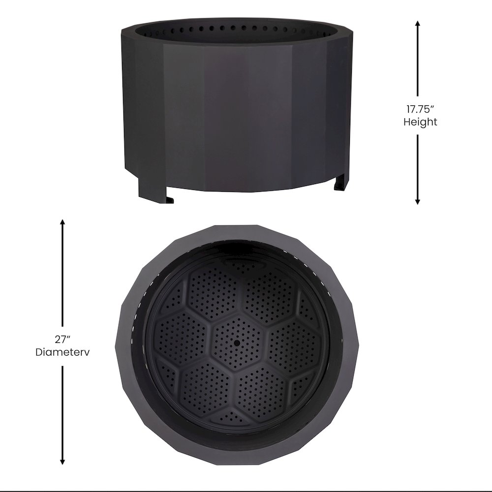 27 inch Smokeless Outdoor Firepit, Natural Wood, Black. Picture 6
