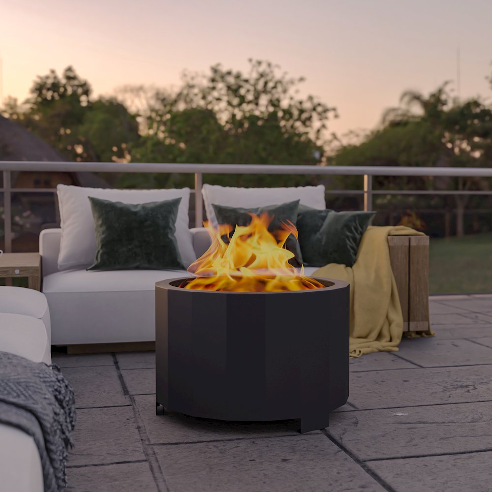 27 inch Smokeless Outdoor Firepit, Natural Wood, Black. Picture 2