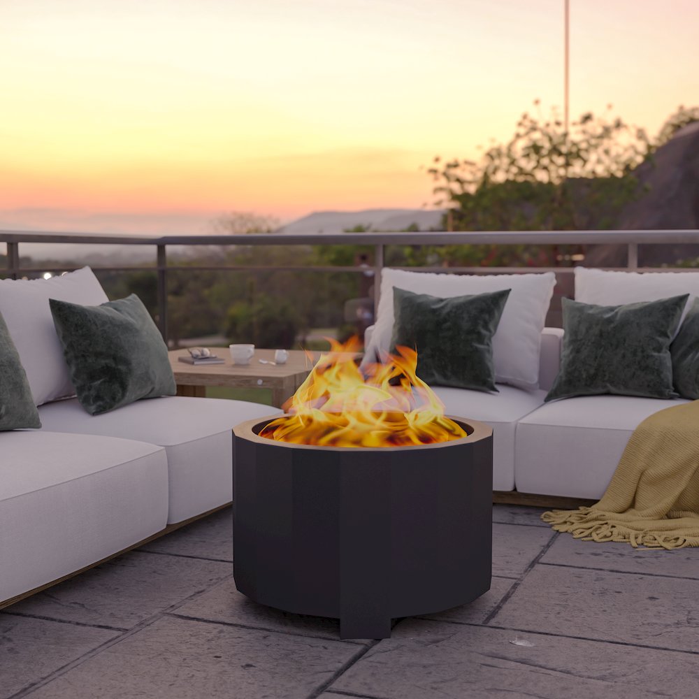 27 inch Smokeless Outdoor Firepit, Natural Wood, Black. Picture 8