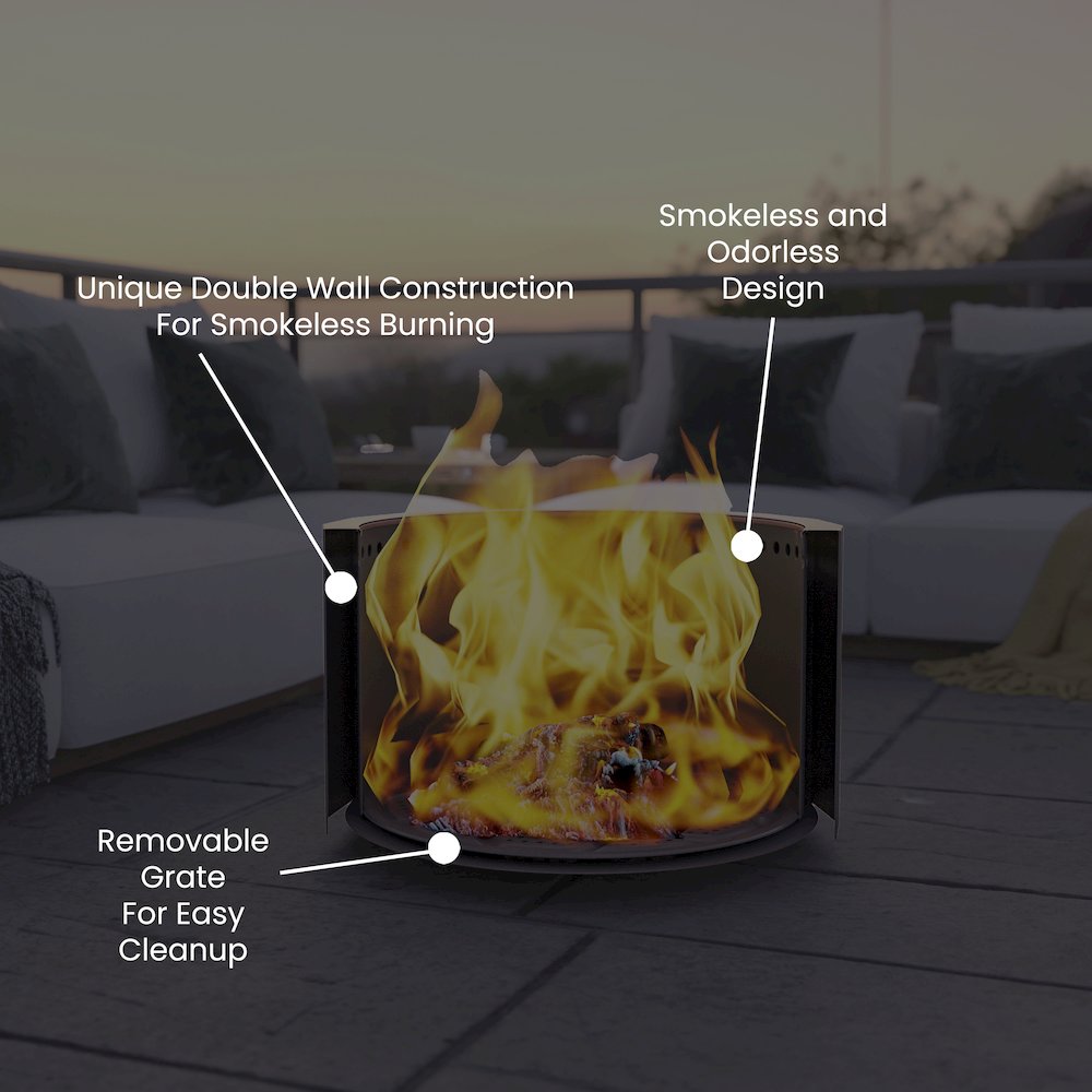 27 inch Smokeless Outdoor Firepit, Natural Wood, Bronze. Picture 5